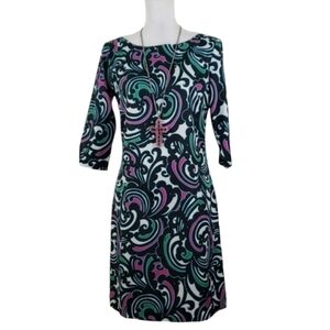 Banana Republic ~Woman Size 4~Green/Pink Floral Bodycon 3/4 Sleeve Dress Lined